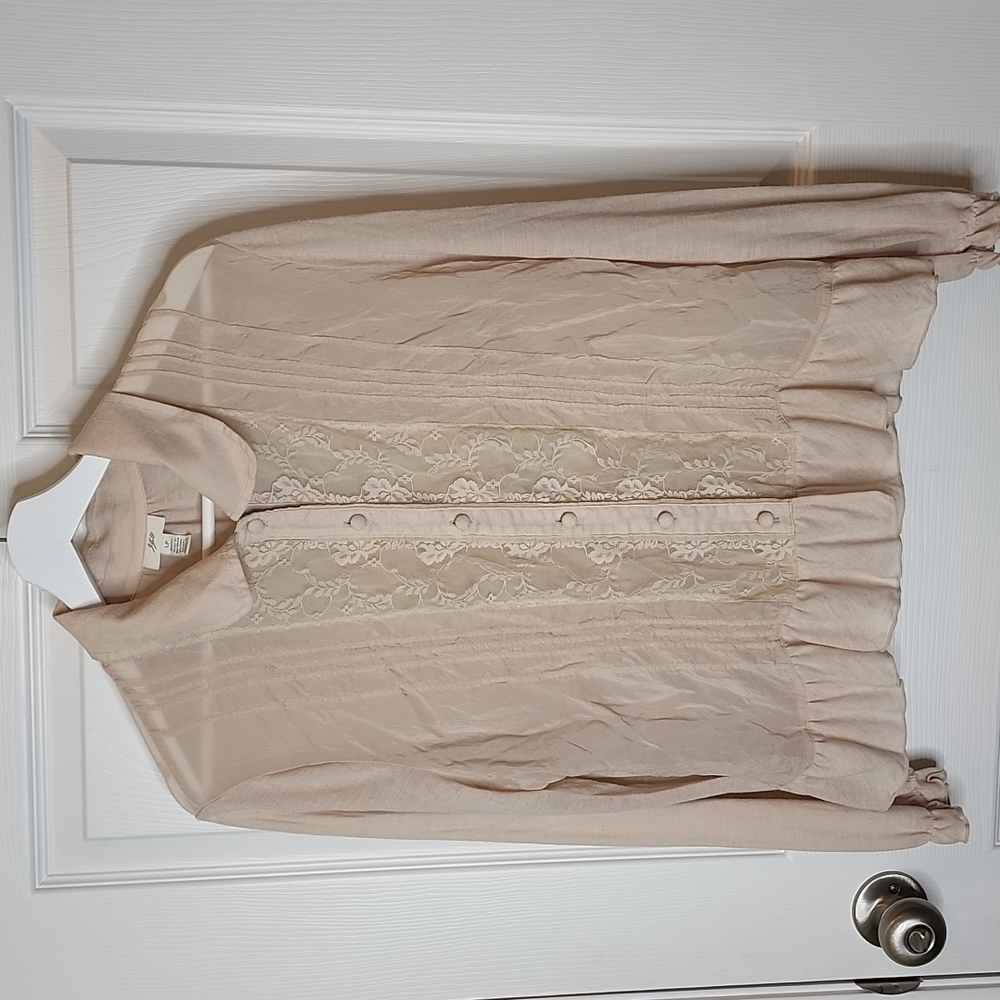 J. Jill Button Down Paneled Blouse With Ruffled Hem, Women's Large Petite